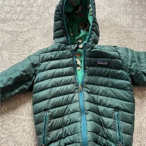 Patagonia Green reversible down sweater with hood